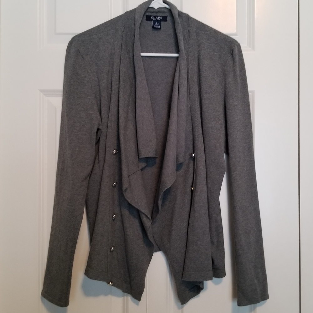 Chaps gray waterfall knit cardigan metal buttons SZ Large